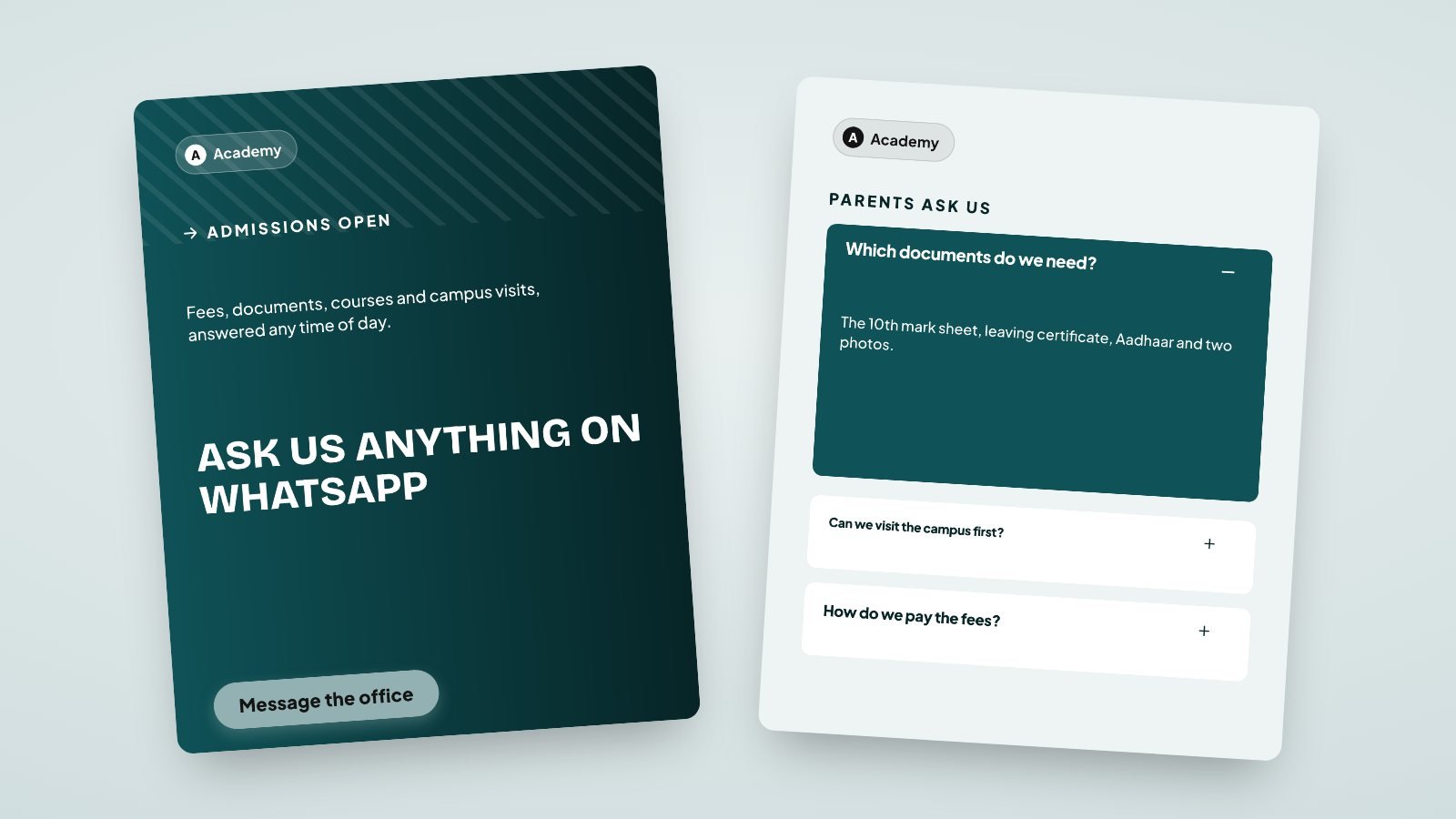 Illustration of a graduation cap on a stack of books with two WhatsApp messages