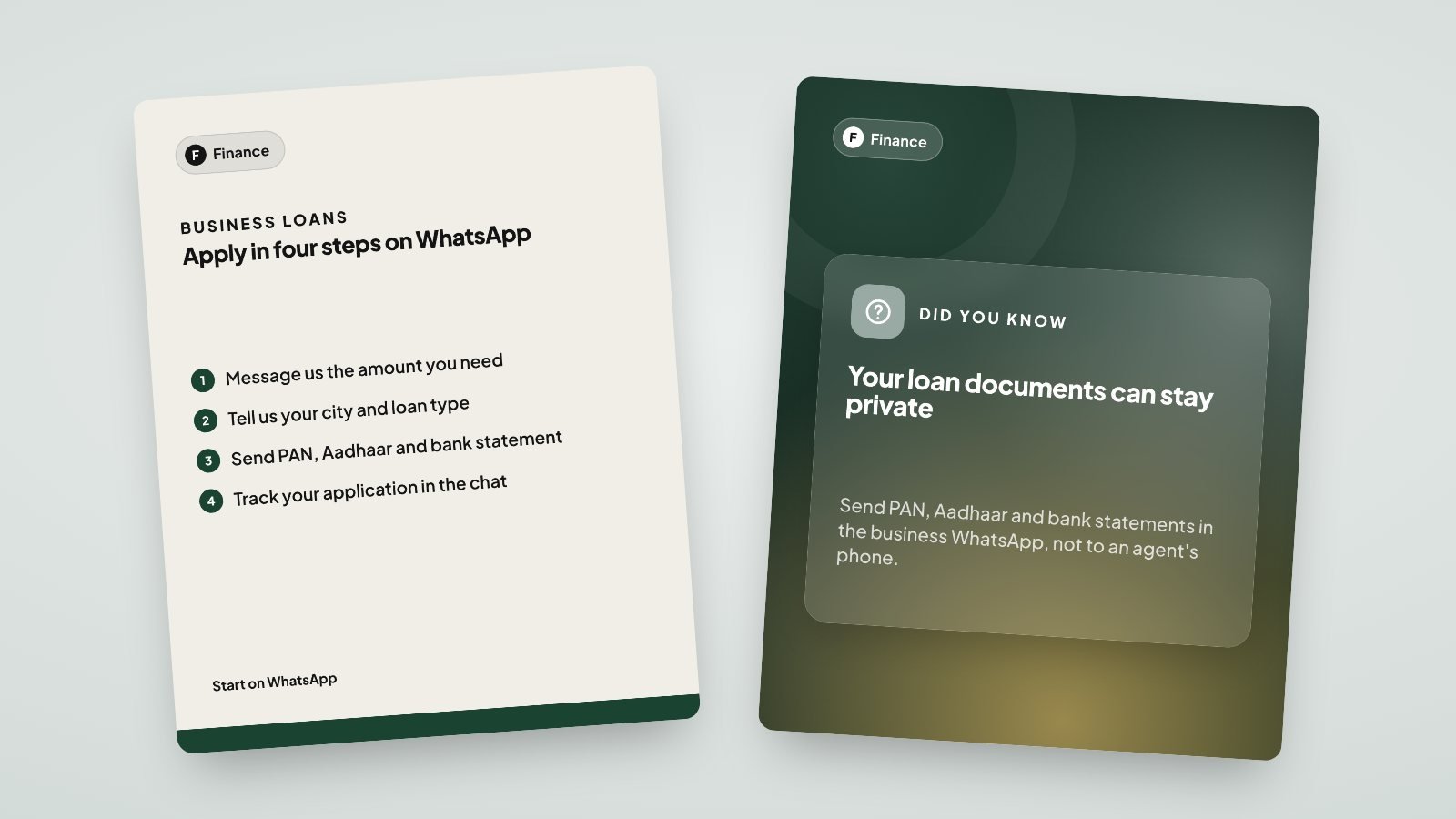 Illustration of a stack of rupee coins and an approved document with two WhatsApp messages